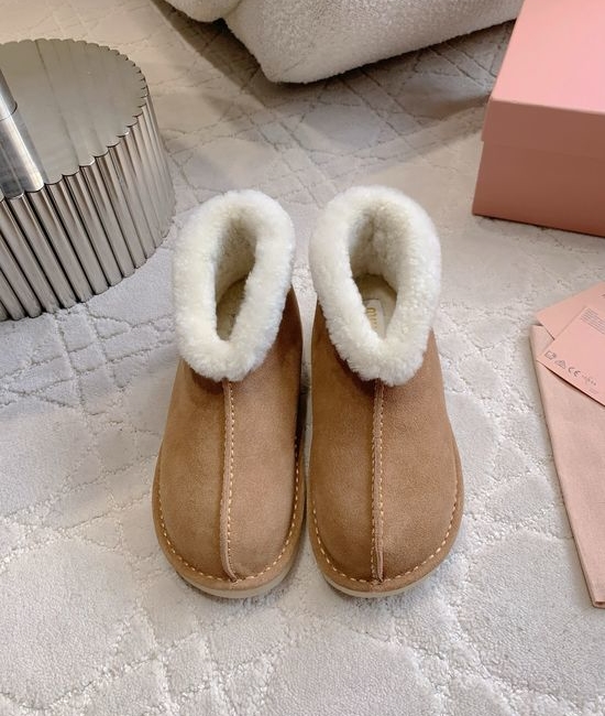 Miu Miu Warm Suede Wool Lined Snow Boots Comfortable Anti-slip Sole
