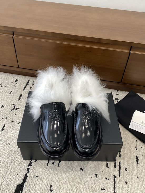 Chanel Warm Suede Fur Lined Loafers With Leather Outsole