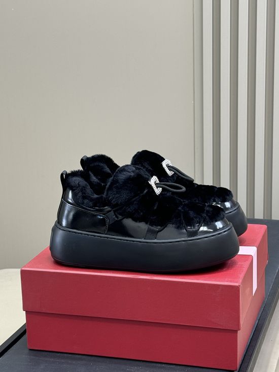 Roger Viver Wool-Lined Loafers with Diamond Buckle