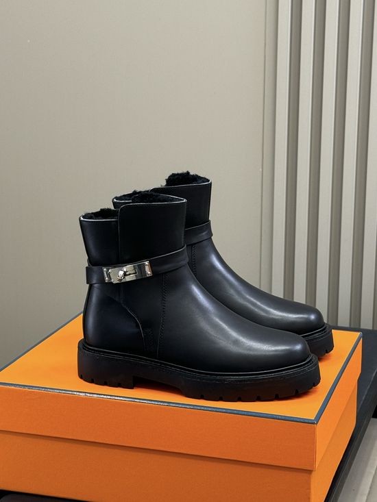 Hermes Plush-Lined Kelly Ankle Boots with Thick Soles