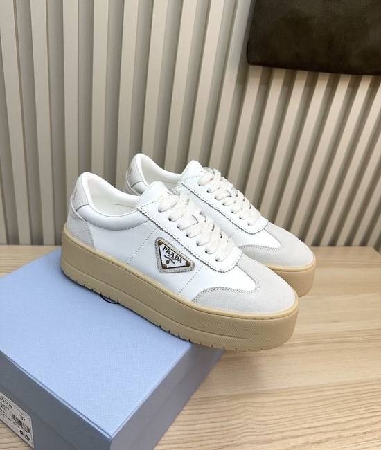 Prada Patent Leather Platform White Sneakers