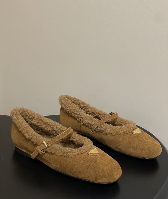 Prada Suede Warm Fleece Lined Mary Jane Flats
