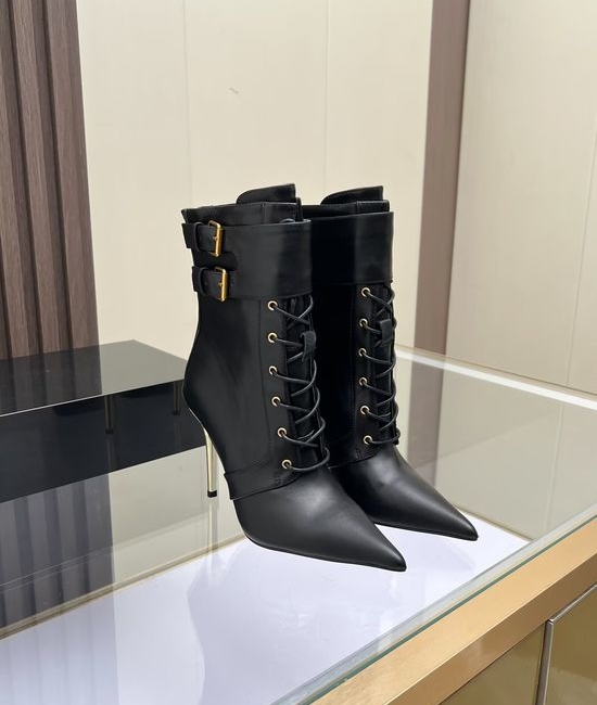 Balmain Cowhide Stiletto Ankle Boots Sheepskin Insole Rubber Sole