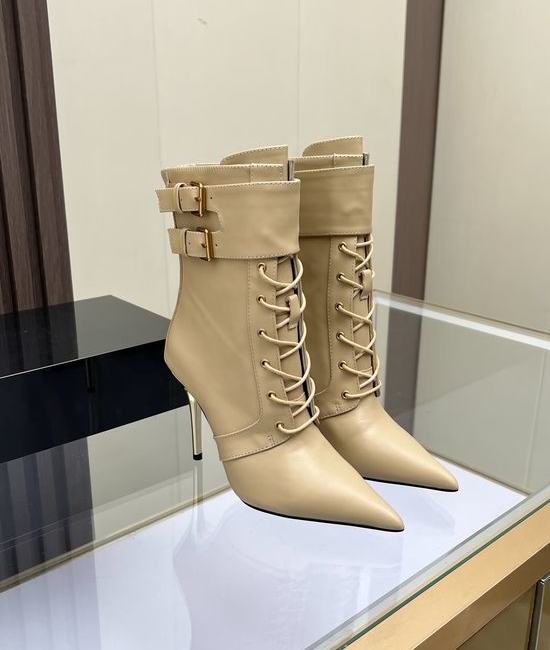 Balmain Cowhide Stiletto Ankle Boots Sheepskin Insole Rubber Sole