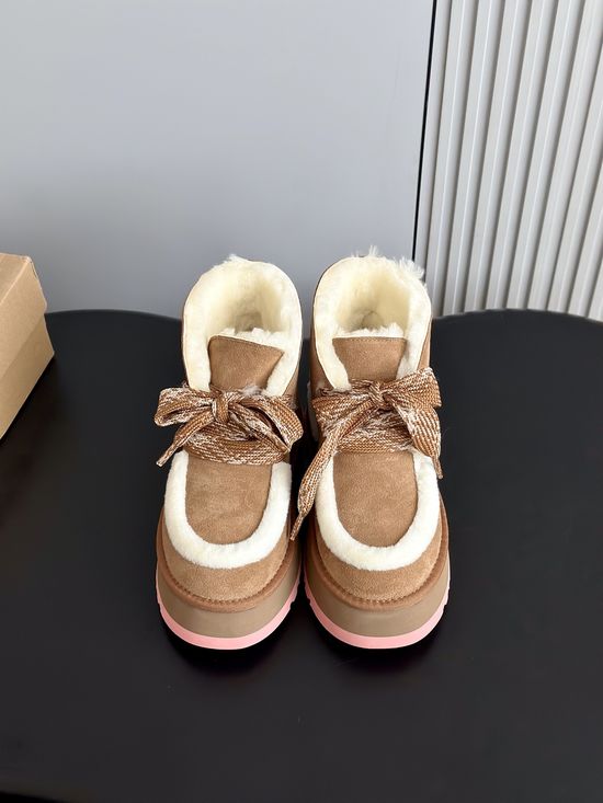 UGG Bow Detail Plush Lined Suede Platform Ankle Boots