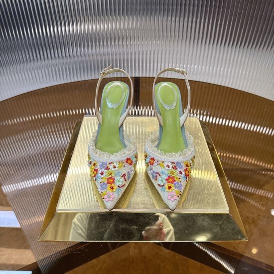 Rene Caovilla Handmade Floral Lambskin Leather Sole Pumps