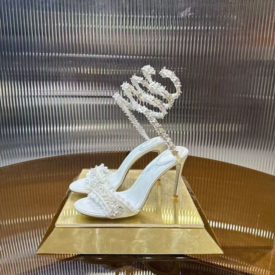 Rene Caovilla Handmade Floral Lambskin Leather Sole High Heels