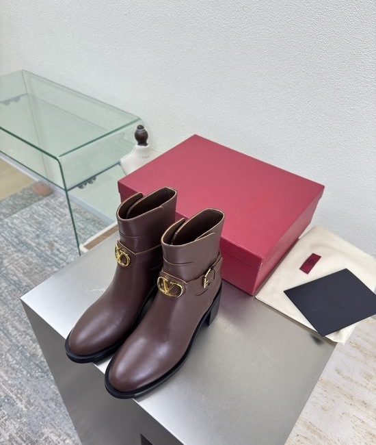 Valentino Classic Logo Mid Heel Ankle Boots Buckle Design