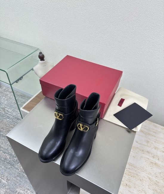 Valentino Black Classic Logo Mid Heel Ankle Boots with Buckle