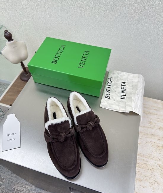 Bottega Veneta BV Coffee Suede Shearling Lined Premium Comfort Flat Loafer Shoes