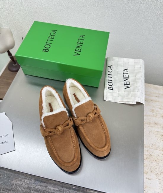 Bottega Veneta BV Brown Suede Shearling Lined Comfortable Flat Loafer Shoes