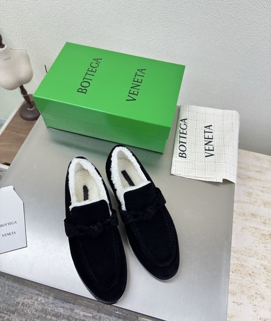 Bottega Veneta BV Shearling Lined Suede Loafer Shoes with Leather Buckle