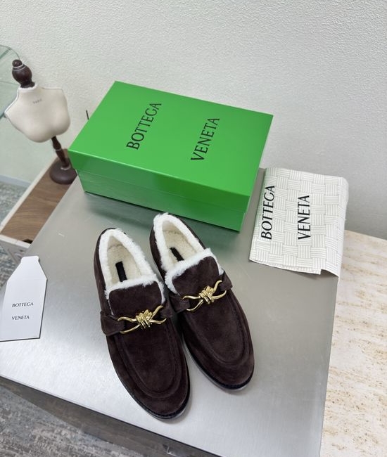 Bottega Veneta BV Gold-tone Buckle Loafers with Lamb Wool Lining