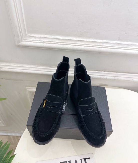 Yves Saint Laurent YSL Pleated Loafer Chelsea Boots Soft Leather Non Slip Sole