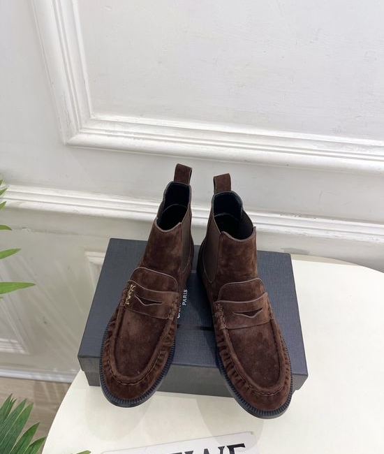Yves Saint Laurent YSL Pleated Loafer Chelsea Boots Soft Leather Non Slip Sole
