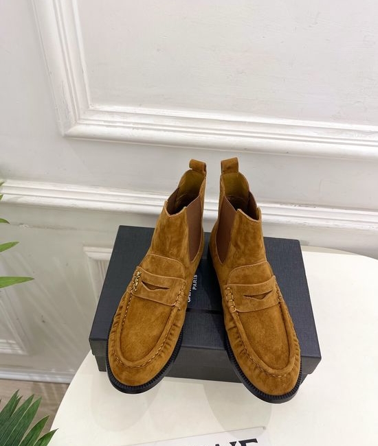 Yves Saint Laurent YSL Pleated Loafer Chelsea Boots Soft Leather Non Slip Sole