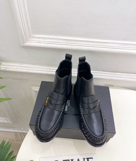 Yves Saint Laurent YSL Pleated Loafer Chelsea Boots Soft Leather Non Slip Sole