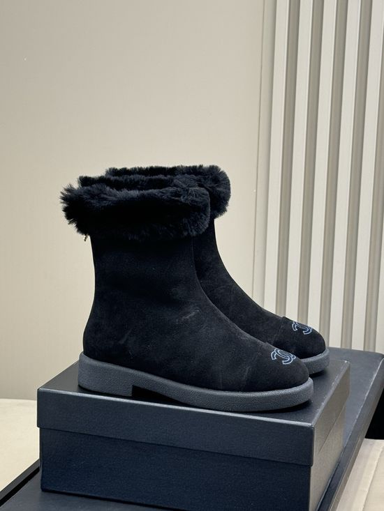 Chanel Wool Lined Winter Boots Soft Suede Anti Skid Warm Footwear