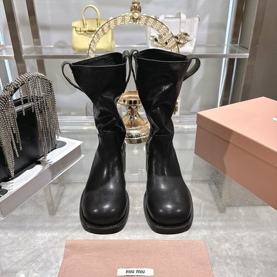 Miu Miu Vintage Distressed Leather Chunky Heel Ankle Boots Comfortable