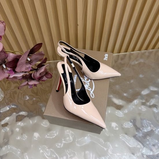 Christian Louboutine Elegant Floral Embellished Patent Leather Heels With Red Sole