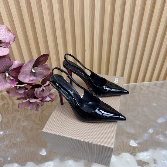 Christian Louboutine Elegant Floral Embellished Patent Leather Heels With Red Sole