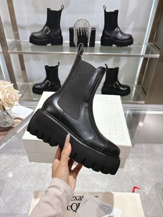 McQueen Classic Leather Chelsea Boots with Decorative Side Buckle
