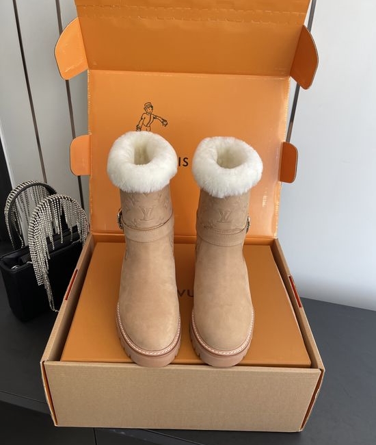 Louis Vuitton LV Suede Ankle Boots with Warm Shearling Lining Non-slip Sole