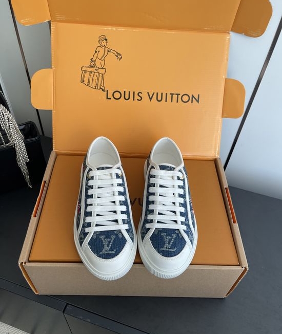 Louis Vuitton LV Denim Canvas Casual Sneakers with Embossed Pattern Comfortable Sole