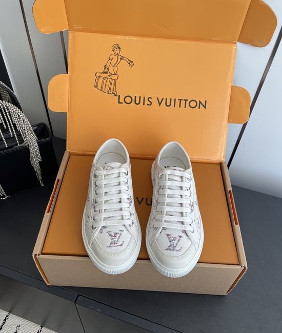 Louis Vuitton LV Denim Canvas Casual Sneakers with Embossed Pattern Comfortable Sole