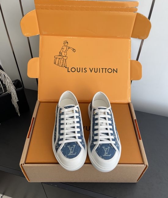Louis Vuitton LV Denim Canvas Casual Sneakers with Embossed Pattern Comfortable Sole