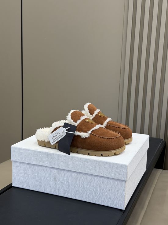 Prada Wool Lined Suede Upper Cozy Warm Casual Fuzzy Shoes