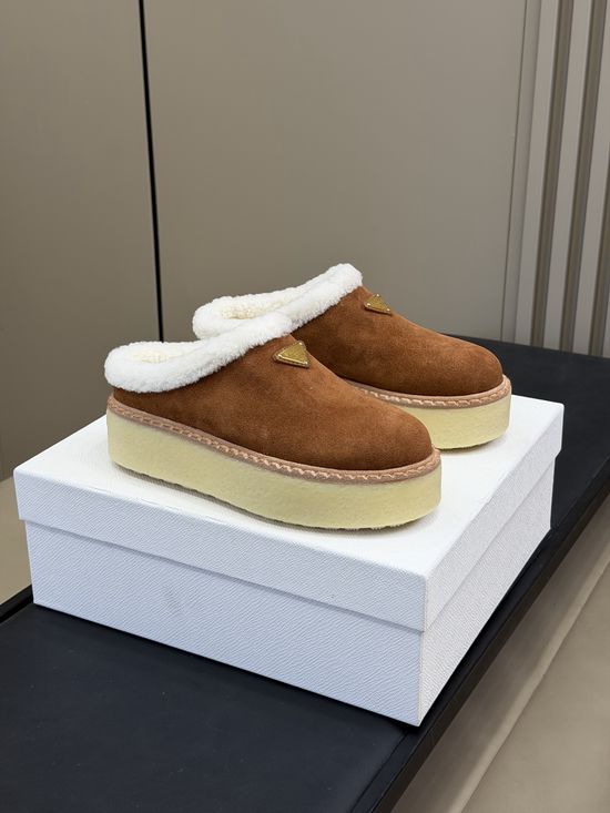 Prada Wool Lined Suede Upper Cozy Warm Casual Fuzzy Shoes
