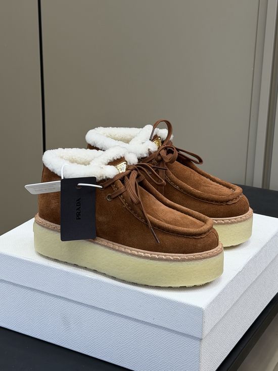 Prada Wool Lined Suede Upper Cozy Warm Casual Fuzzy Shoes