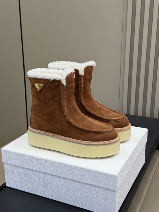 Prada Wool Lined Suede Upper Cozy Warm Casual Fuzzy Shoes