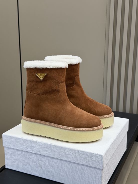 Prada Wool Lined Suede Upper Cozy Warm Casual Fuzzy Shoes