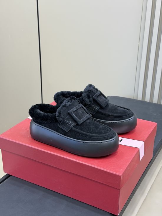 Roger Viver Shearling Lined Suede Height Boosting Comfort Slides