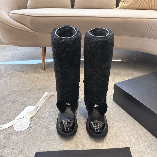 Chanel Bow Decor Fleece Lined Short Boots Warm Comfortable