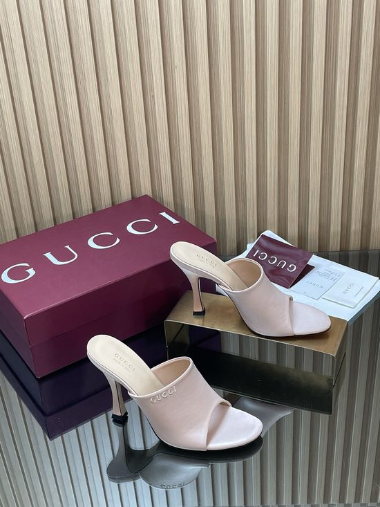 Gucci Elegant Satin High Heel Slide Sandals With Embroidery Details