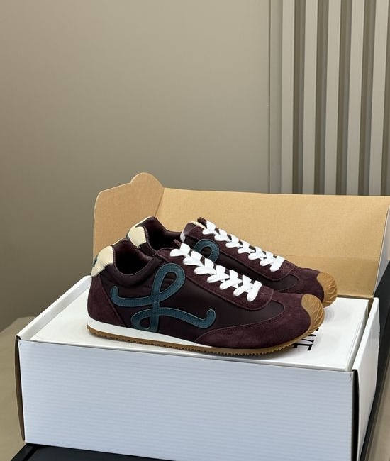 Loewe Premium Leather Canvas Paneled Casual Sneakers