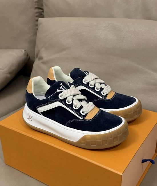 Louis Vuitton LV Suede Leather Platform Sneakers with Embossed Detail
