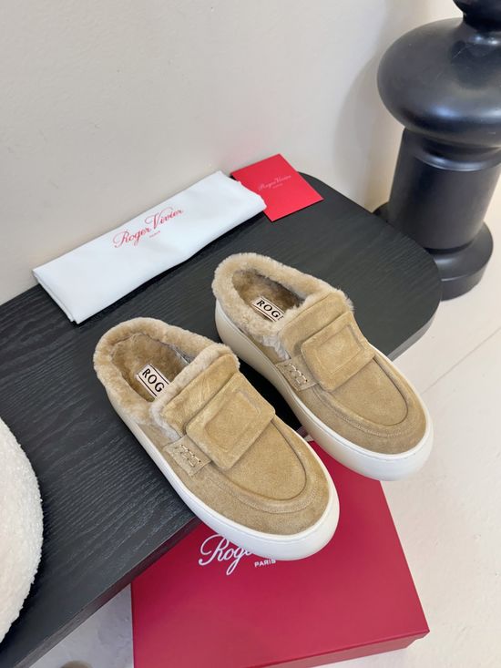 Roger Viver Suede Fleece Lined Casual Slip On Shoes With Buckle