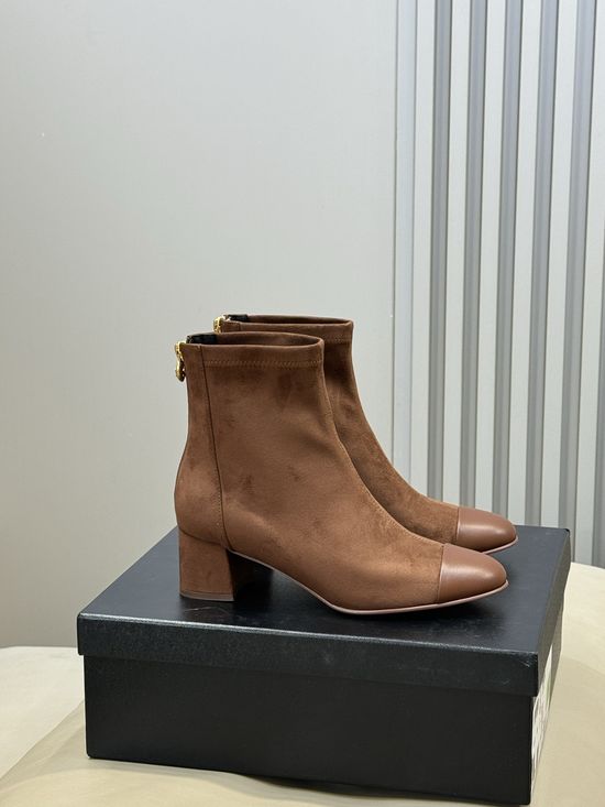 Chanel Classic Two-tone Low Heel Boots Soft Comfortable Daily Wear Footwear
