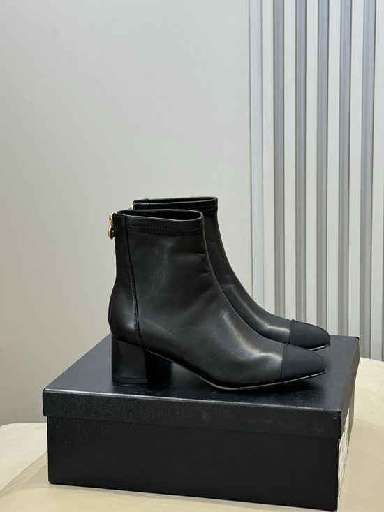 Chanel Classic Two-tone Low Heel Boots Soft Comfortable Daily Wear Footwear