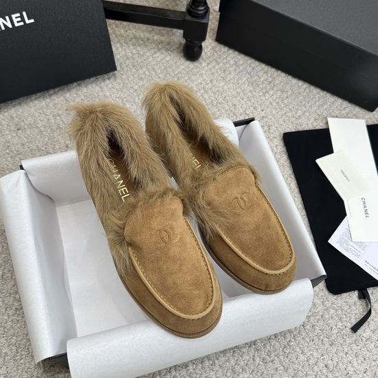 Chanel Luxury Faux Fur Loafers with Soft Wool Lining