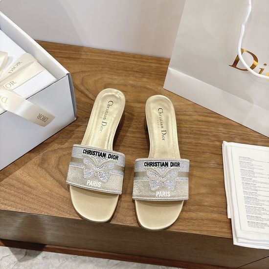 Christian Dior CD Embroidered Logo Chunky Heel Sandals with Gel Color