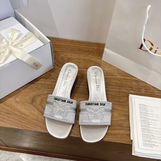 Christian Dior CD Embroidered Logo Chunky Heel Sandals with Gel Color