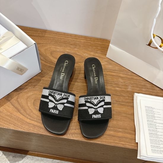 Christian Dior CD Embroidered Logo Chunky Heel Sandals with Gel Color