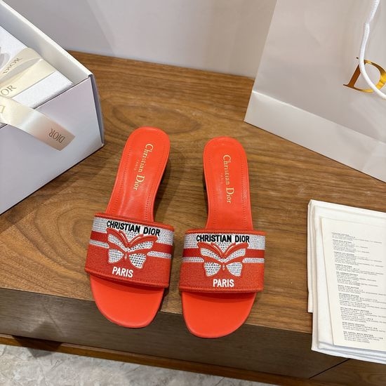 Christian Dior CD Embroidered Logo Chunky Heel Sandals with Gel Color