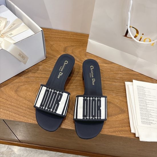 Christian Dior CD Square Toe Sandals with CD Logo and Chunky Heel