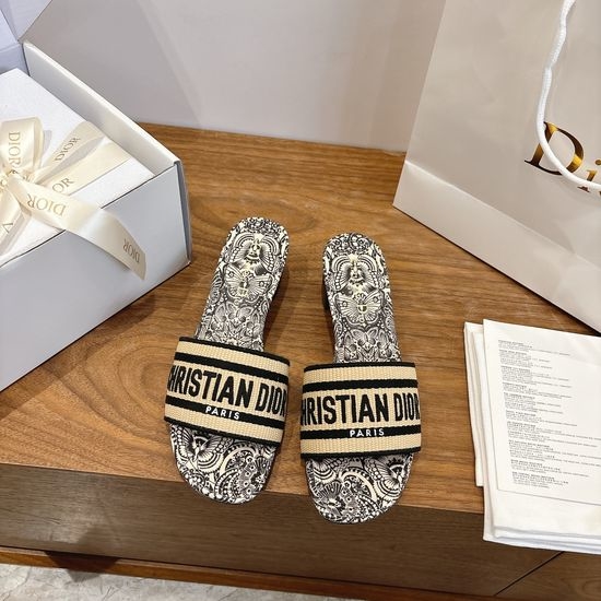 Christian Dior CD Color-block Slip-on Sandals with Embroidered Logo